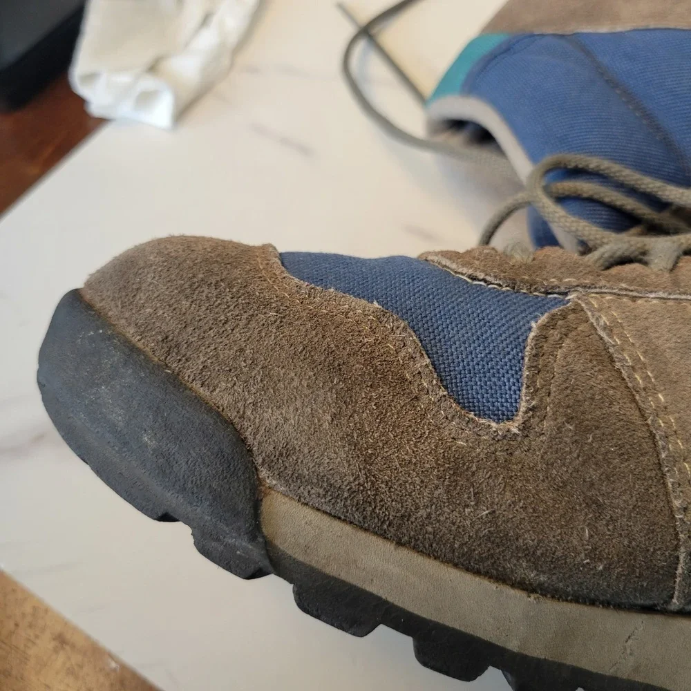 VTG LL Bean Merrell Mens Hiking Boots Sz 10 Brown Blue Suede Canvas Trail Shoes